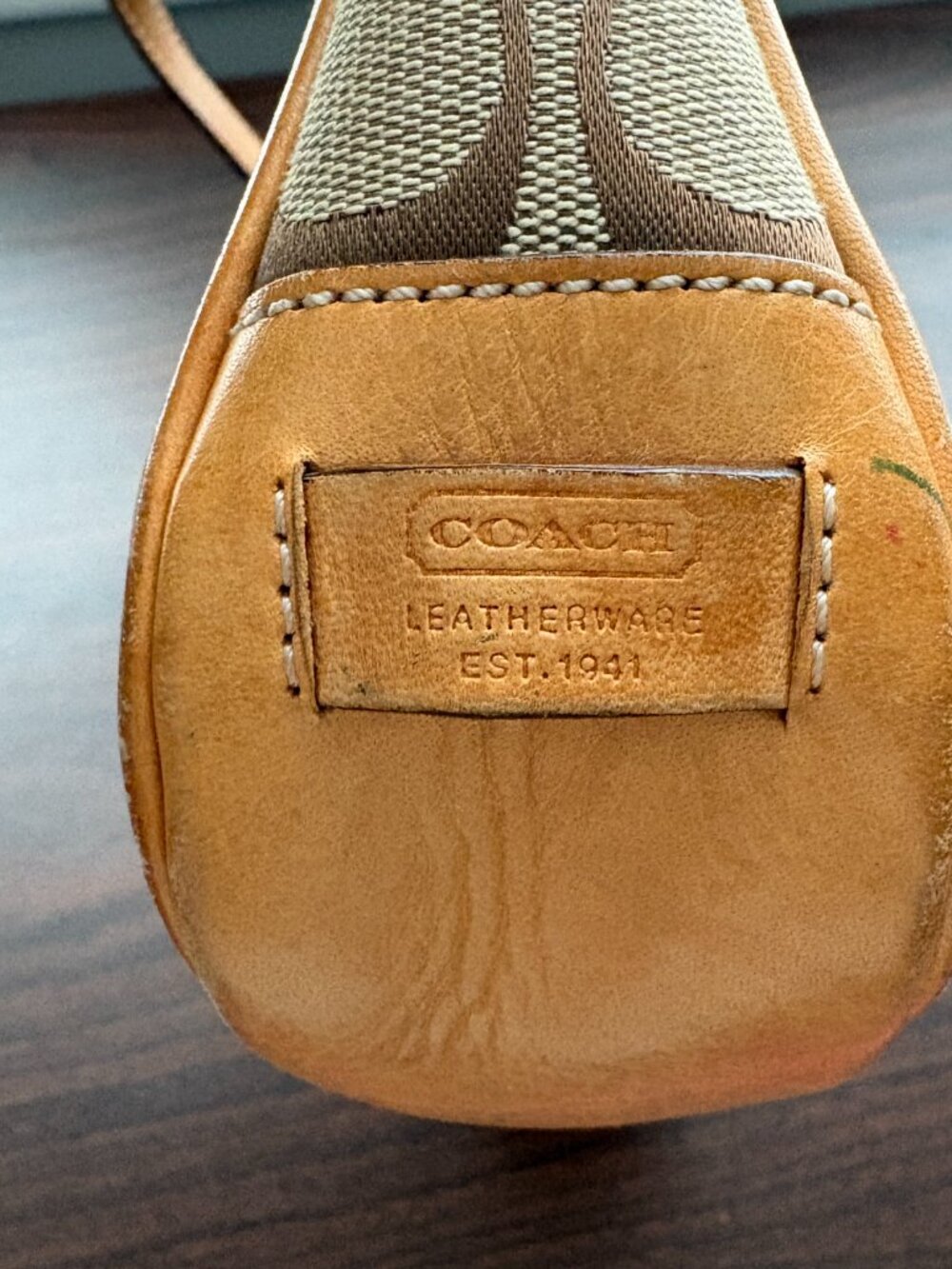 Vintage Coach Signature Demi Bag Jacquard Tan Leather Baguette 6094 Y2K - Picture 8 of 9
